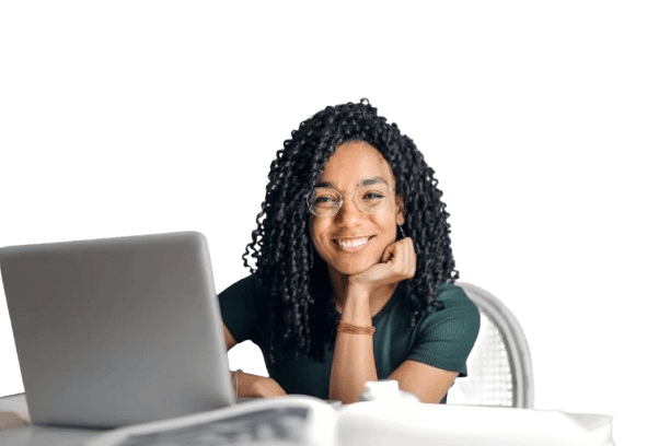 Happy user holding laptop